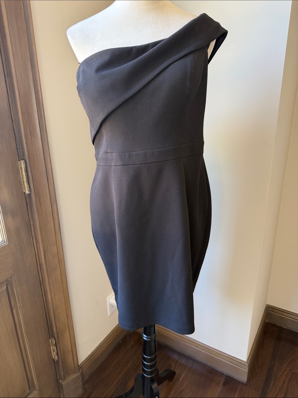 AQUA FORMAL for Bloomingdales One-Shoulder Black Cocktail Sheath Dress SZ 16 XL